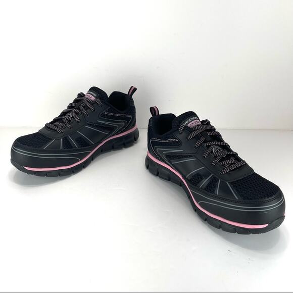 Skechers Women Size 7 Black Steel Toe Safety Shoes Oil Slip Resistant Air Cooled - Picture 11 of 16